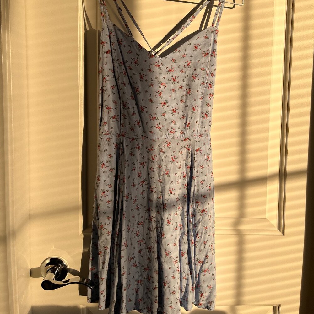 blue floral spaghetti strap garage dress